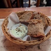 Bread and whipped herb butter at Atlas Bar in Copenhagen