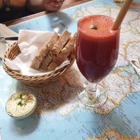 Jannik fresh juice and a little greeting from the kitchen at Atlas Bar in Copenhagen