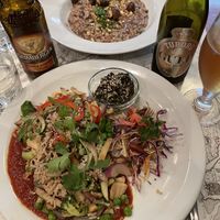 Manila tofu and mushroom risotto  at Atlas Bar in Copenhagen