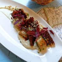 Eryngii with homemade cashew cheese at Atlas Bar in Copenhagen