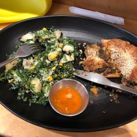 Pepper jack pie with kale potato salad  at The Organic Food and Wine Deli in Melbourne