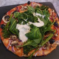 Leggera Vegan Giardiniera:
Artichoke, mushroom, red onion, and black olives, with vegan mozzarella alternative and parsley at Pizza Express - Trafford Centre in Manchester