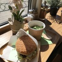 Country burger and pelmeni  at Green Life Cafe in Kazan