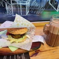 Burger and cocoa at Green Life Cafe in Kazan
