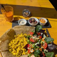Crepes with scrambled tofu at Gaia Loja Restaurante in Rogil