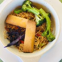 Noodles with veggies and smoke tofu  at Gaia Loja Restaurante in Rogil