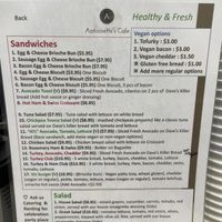 Menu (lots of vegan options)  at Antoinette's Cafe in Buford