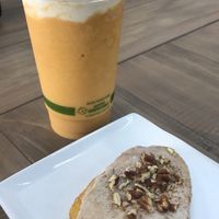 Vegan Pumpkin Spice Scone With Vegan Pumpkin Spice Frappe at Antoinette's Cafe in Buford