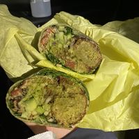 Middle eastern wrap with falafel and hummus  at Fudenjuce in Nevada City