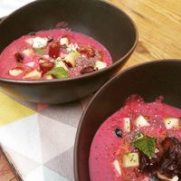 Beetroot, ginger and green apple gazpacho at Duke Restaurant in Mallorca