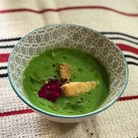 Pea soup with crispy avocado at Duke Restaurant in Mallorca