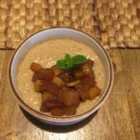 suuuuper tasty chia almond pudding with apples at Duke Restaurant in Mallorca