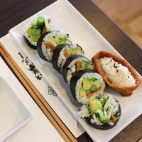 Futomaki roll with raw asparagus instead of baked, tofu nigiri. at Western Sushi in Ringsted