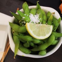 Edamame beans. These are super good! at Western Sushi in Ringsted