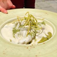 Chicory tagliatelle with vegan cheese fondue and crispy seitan - delicious! at Soul Kitchen in Genoa
