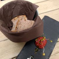 Bread with beet humus at Om in Girona