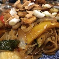 Pad Thai with crispy fried chikn at Om in Girona