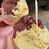 vegan chocolate and pistachios ice cream  at Natura Gelato in Trieste