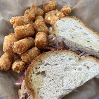 Vegan Ruben with tots  at My Parents' Basement in Avondale Estates