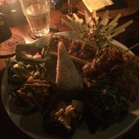 Nasi campur- all the elements in separate little banana leaf bowls! at Miro's Garden Restaurant in Ubud