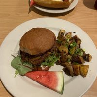 black bean burger and roasted potatoes   at The Bark in Tallahassee