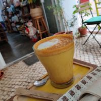 Golden milk drink at Armazem Integral in Portimao