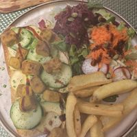 Hummus/avocado/apple/tofu bruschetta  at Armazem Integral in Portimao