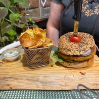 Chickpea burger at Armazem Integral in Portimao
