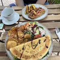 mushroom omelette vegan and bruschetta   at Armazem Integral in Portimao