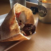 Palestinian falafel, with hummus and grilled aubergines at Umi Falafel in Belfast