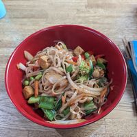 Rice noodles, veggies, fried tofu, and vegetarian (but vegan too) Cantonese sauce at Doc Chey's Noodle House - Memorial Dr in Atlanta