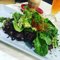 vegan fritters and house made relish  at Coffee Factree in Camden