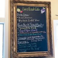 Menu in April of 2018. The only items that are cooked are the soups. at Farm Fresh Cafe in Brunswick