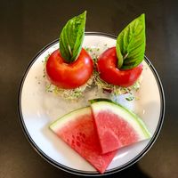 Organic heirloom tomatoes and fresh mouthwatering melon at Farm Fresh Cafe in Brunswick