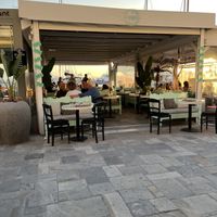 Harbor seating  at Akation Pastry Boutique in Naxos
