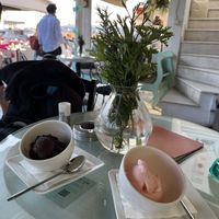 Dark chocolate and pink grapefruit sorbet eat in €4.50 each  at Akation Pastry Boutique in Naxos