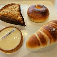 Sea salt croissant, strawberry bagel, apple and caramel pie, and lemon tart at Yiihotang 一禾堂 - Songshan District in Taipei