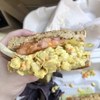 Side view of chickpea salad sandwich at Well Fed Louisiana in Shreveport