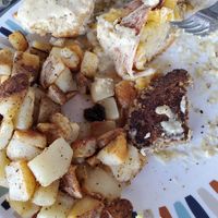 Biscuits and gravy plate at Spiral Diner & Bakery in Denton