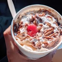 Turtle sundae, came with a brownie. at Spiral Diner & Bakery in Denton