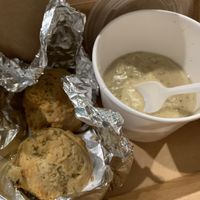 Bizcits and gravy goodness  at Spiral Diner & Bakery in Denton