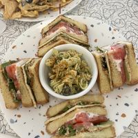 Mitch tofu club with pasta salad  at Spiral Diner & Bakery in Denton