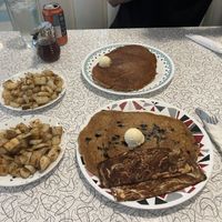 Closest is blueberry pancakes… other was the normal pancakes  at Spiral Diner & Bakery in Denton