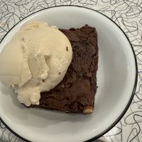 Pecan brownie with vanilla ice creamm  at Spiral Diner & Bakery in Denton