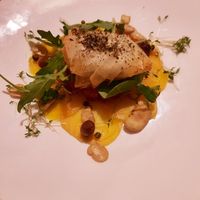 Gerookte bieten op een bietencarpaccio en een flapje met vegan kaas at Herberg het Volle Leven in Appelscha