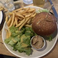 Vegan burger with vegan black garlic mayo   at Le Bec Jaune in Morzine