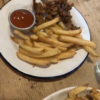 Kids fried mushroom with homemade sweet sauce  at Le Bec Jaune in Morzine