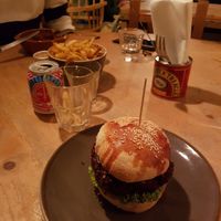Bec bean burger and fries at Le Bec Jaune in Morzine