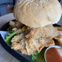 Chipotle chicken burger  at Huacamole Vegan Food in San Pedro
