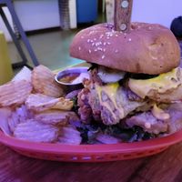 Huge chick'n burger! at Huacamole Vegan Food in San Pedro